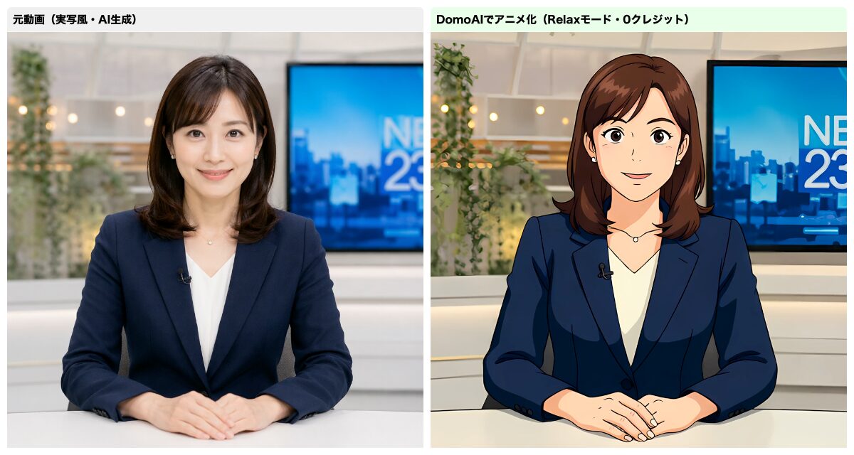 実際にやってみた：実写風の動画をアニメにした（消費クレジット0）