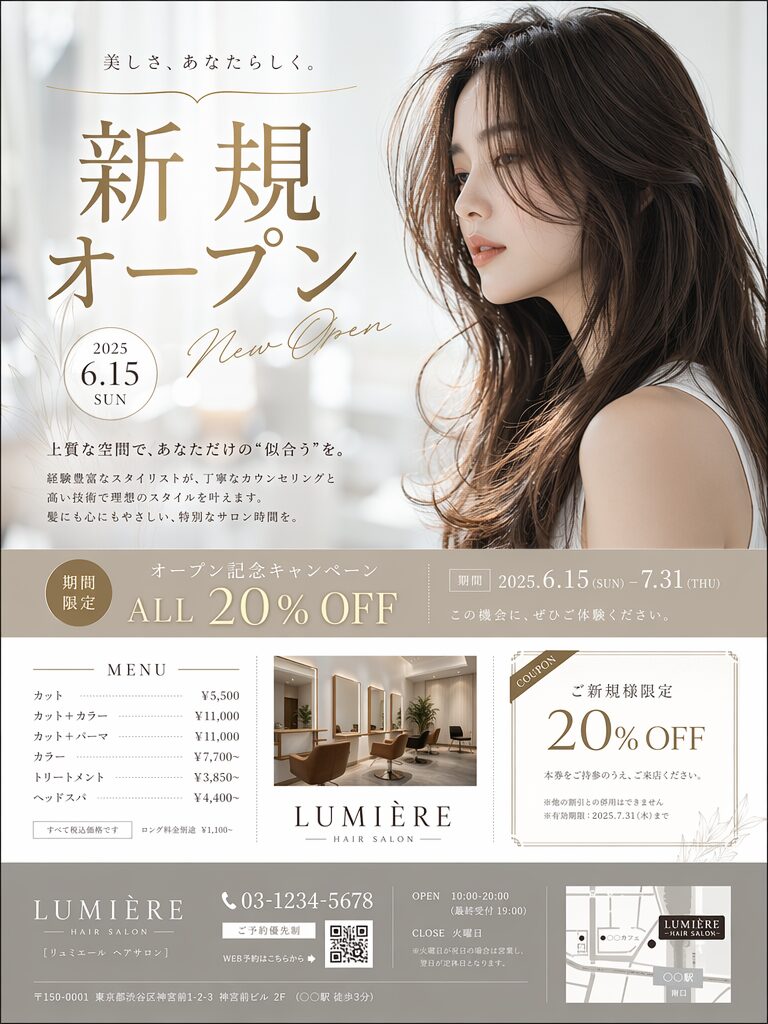 【作例③】お店の新規オープン・割引チラシも作れます
