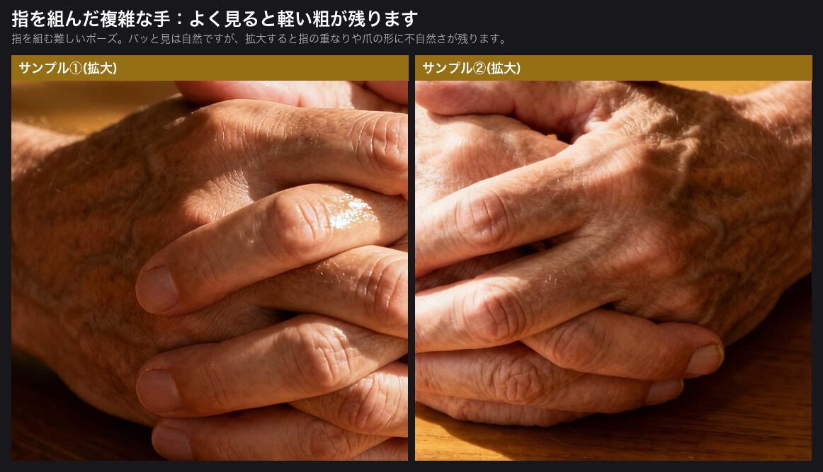 指を組む複雑な手は軽い粗が残りました