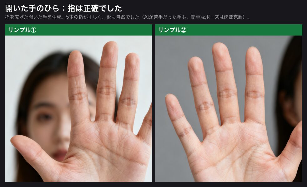 開いた手のひらは正確に描けました