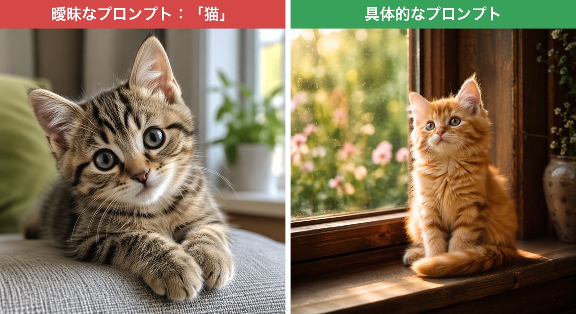 【作例】曖昧 vs 具体：同じ「猫」でここまで変わります