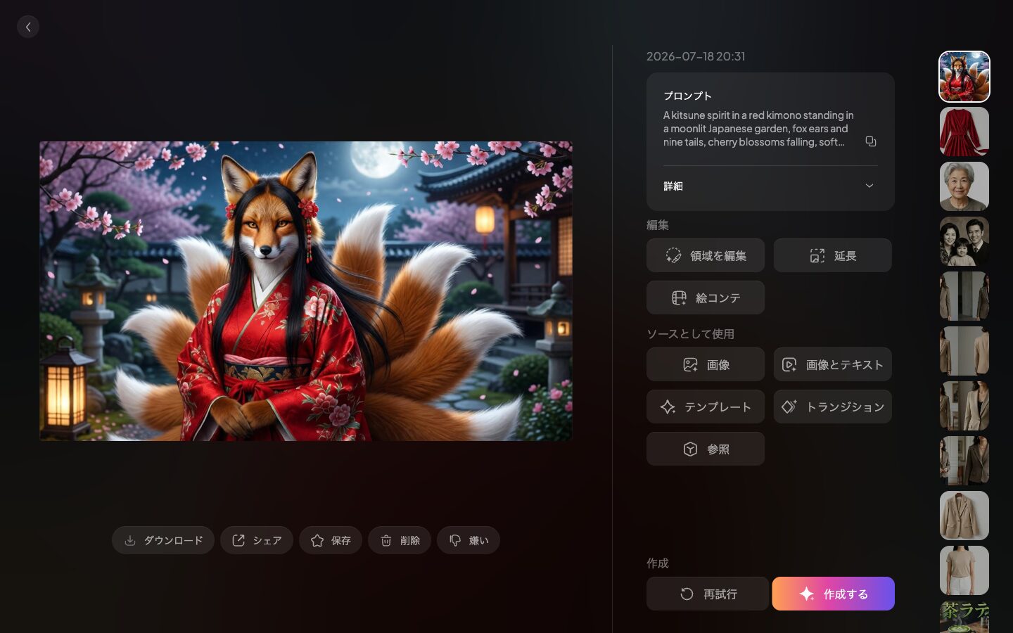実演の元画像：狐の妖精をPixVerse自身の画像生成で用意しました