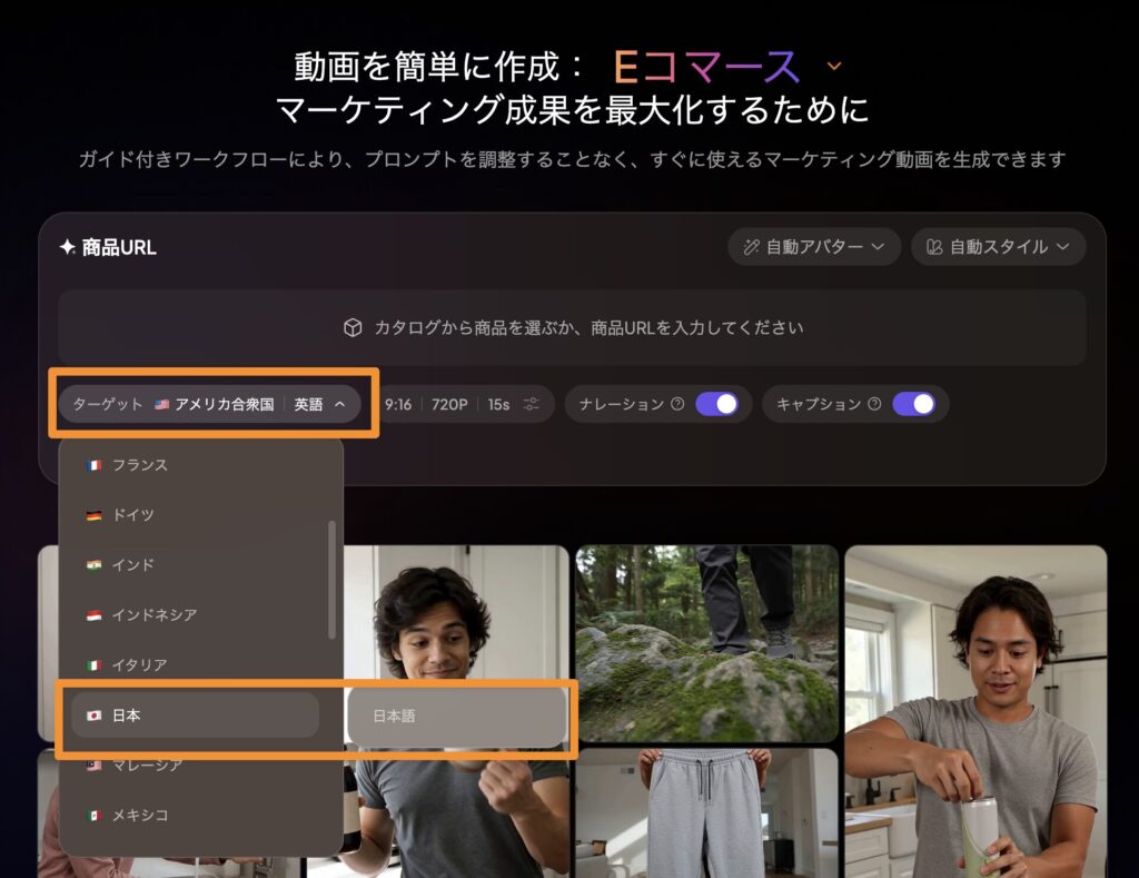 注意点2:ターゲット国を日本に設定すると、日本語に