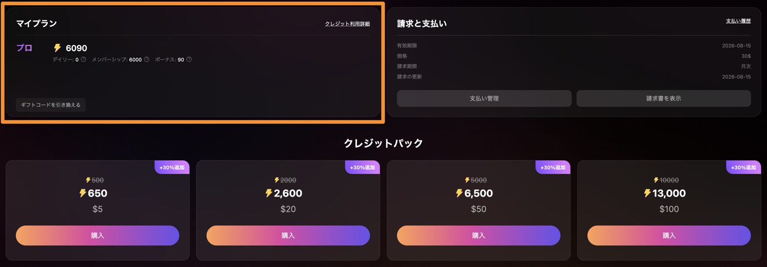 【完了】契約するとクレジットが一気に増えます